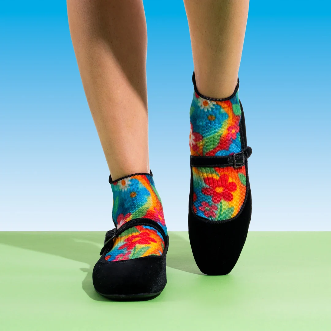 Ankle Compression Socks Retro Flowers Bamboo - Image 2