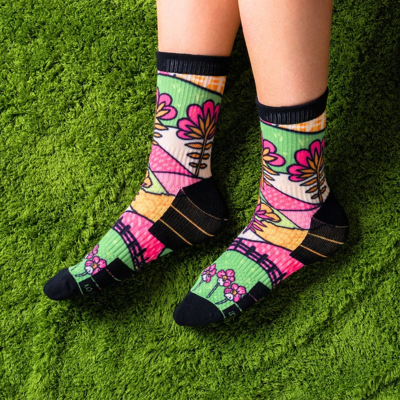 Crew Length Compression Socks Floral Meadows Bamboo - Image 2
