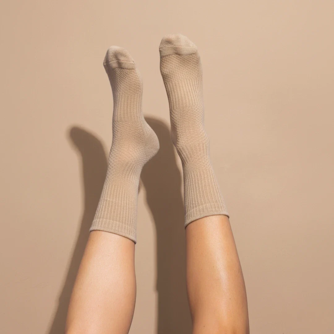 Crew Length Compression Socks Tan Bamboo - Image 2